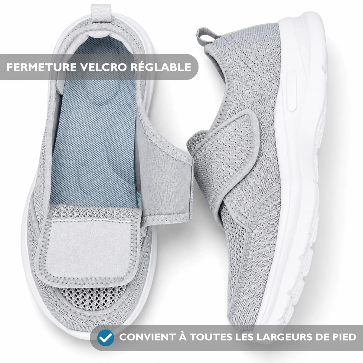 Chaussures Extra Larges Femme Homme avec Fermeture Velcro pour Pieds Larges