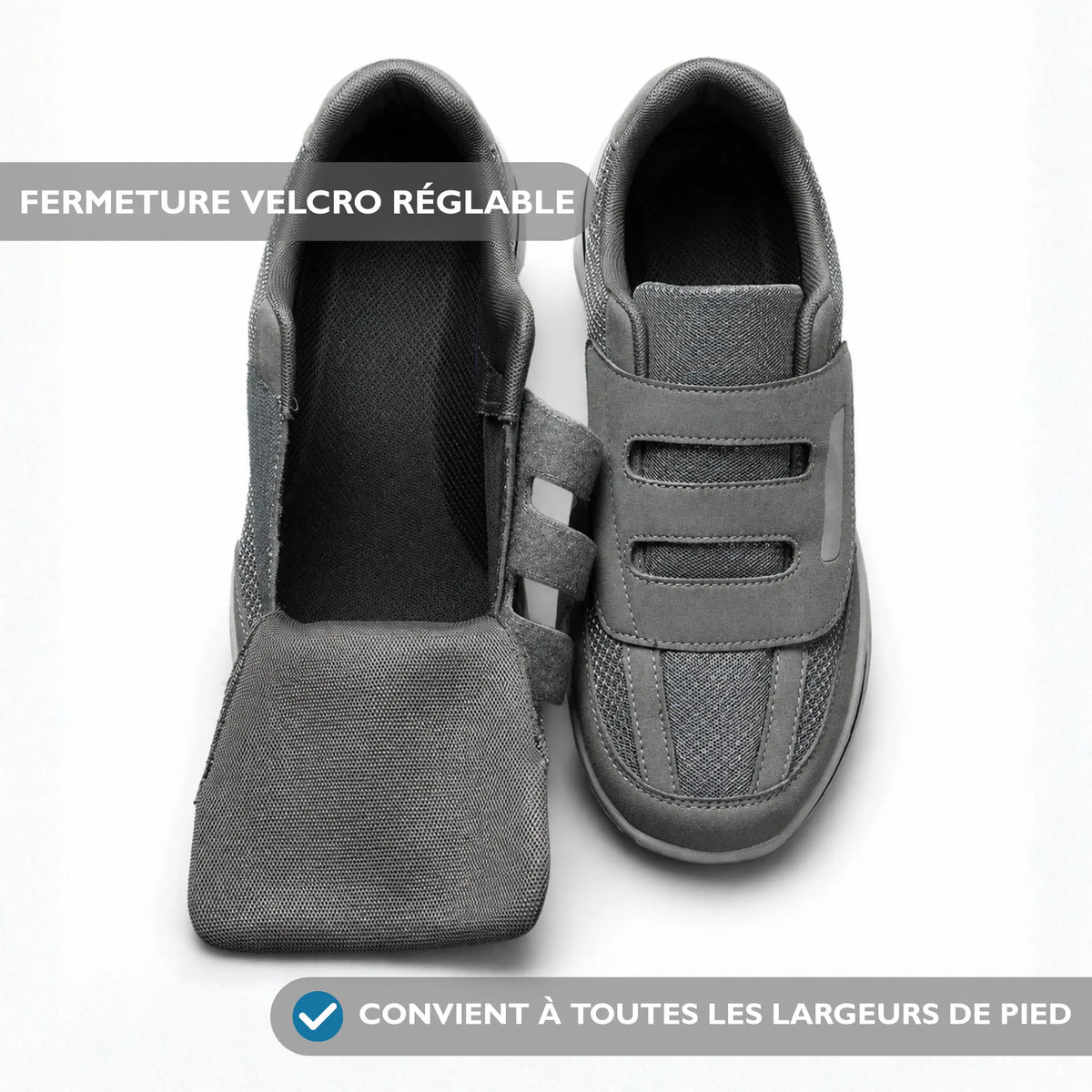 Chaussures Extra Larges avec Fermeture Velcro Réglable et Tige en Maille Respirante