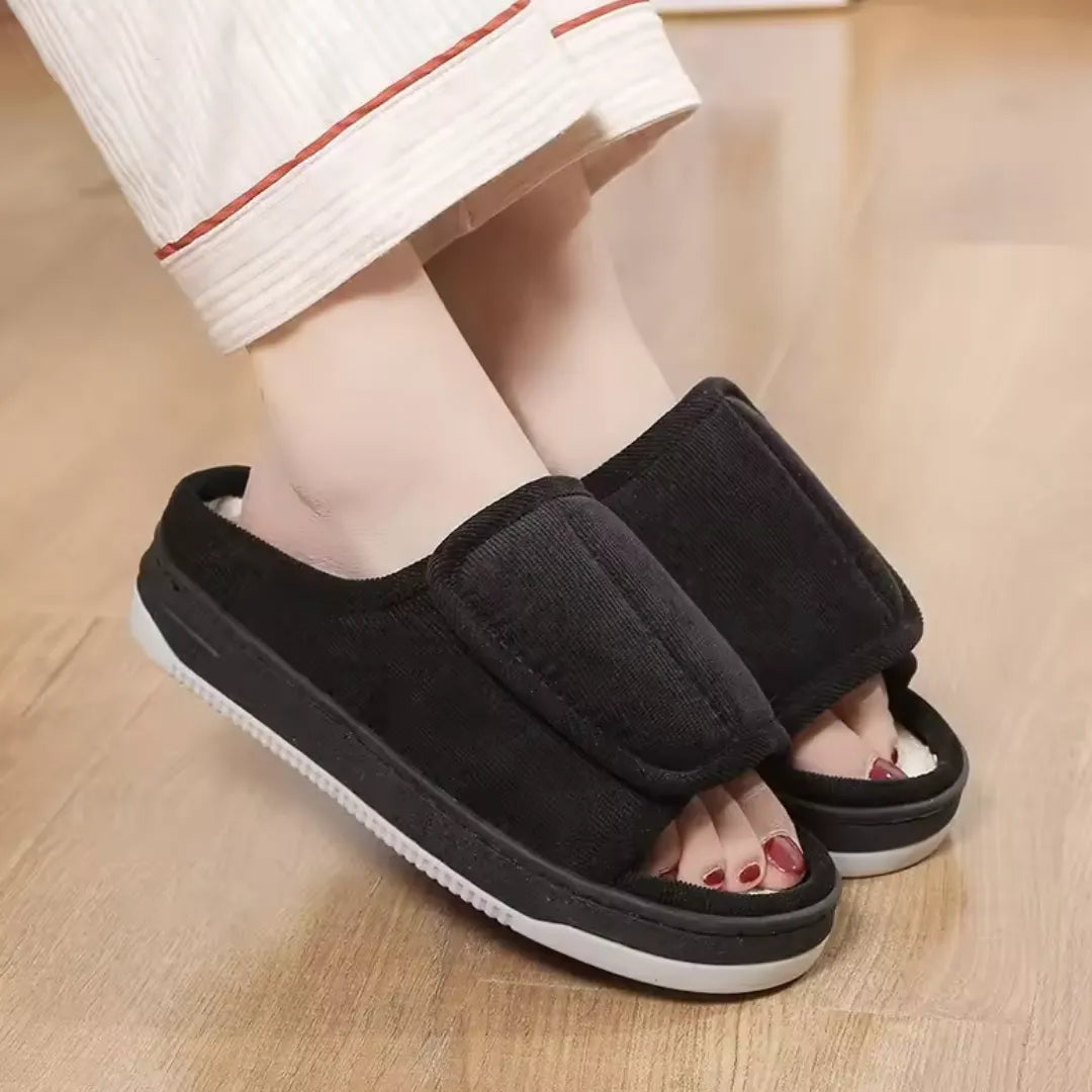 Chaussons Femme Doublés à Scratch – Ajustables, Confortables et Chauds – Intérieur