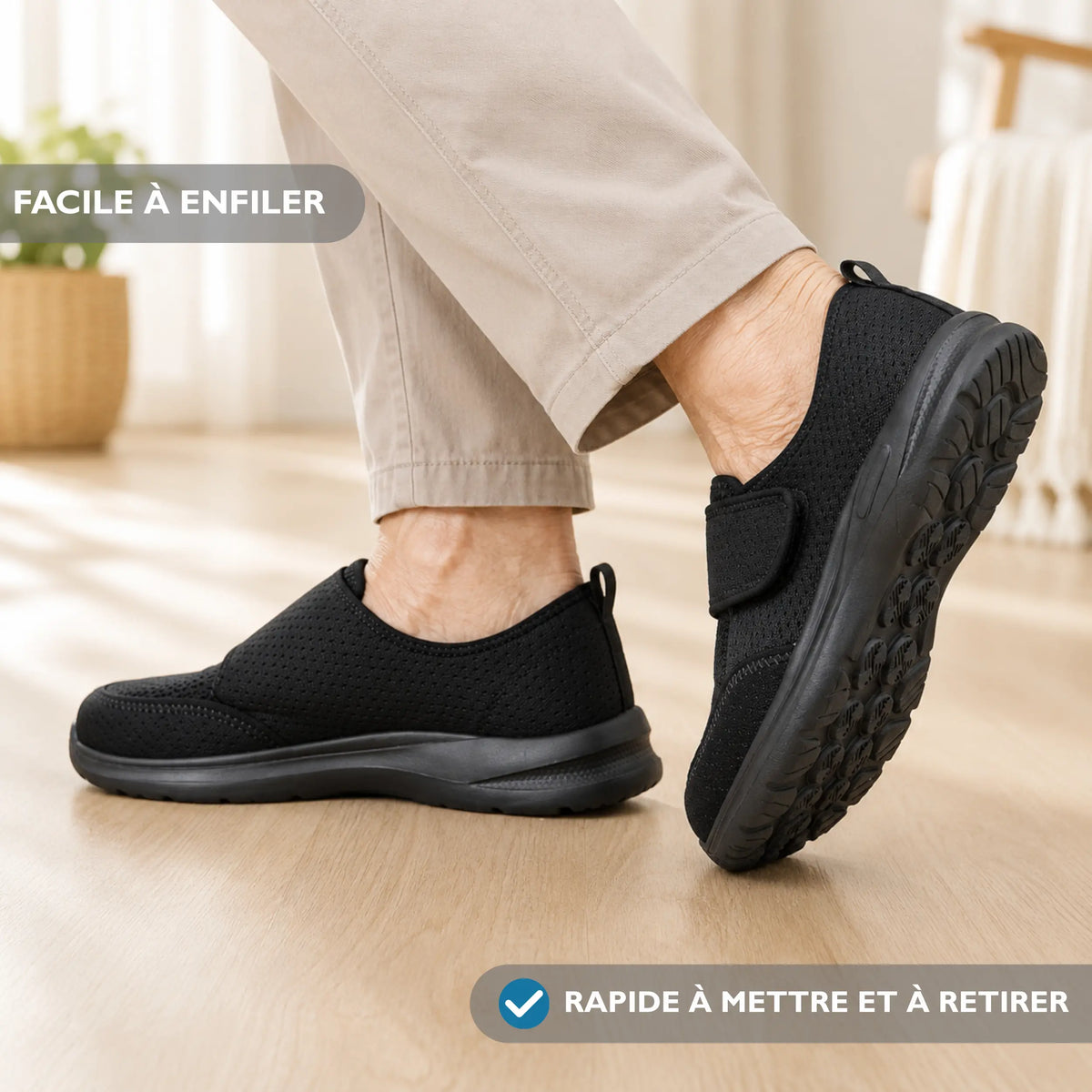 Chaussures Extra Larges Femme Homme avec Fermeture Velcro pour Pieds Larges