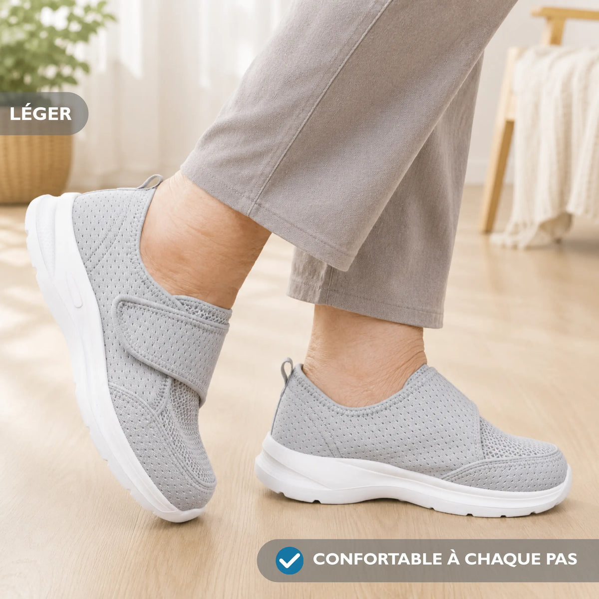 Chaussures Extra Larges Femme Homme avec Fermeture Velcro pour Pieds Larges