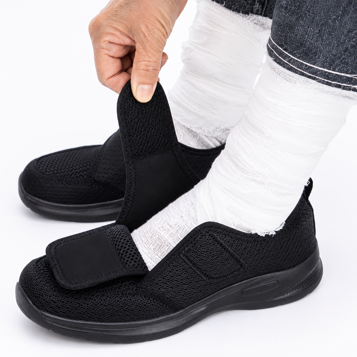 Chaussures Extra Larges Femme Homme avec Fermeture Velcro pour Pieds Larges