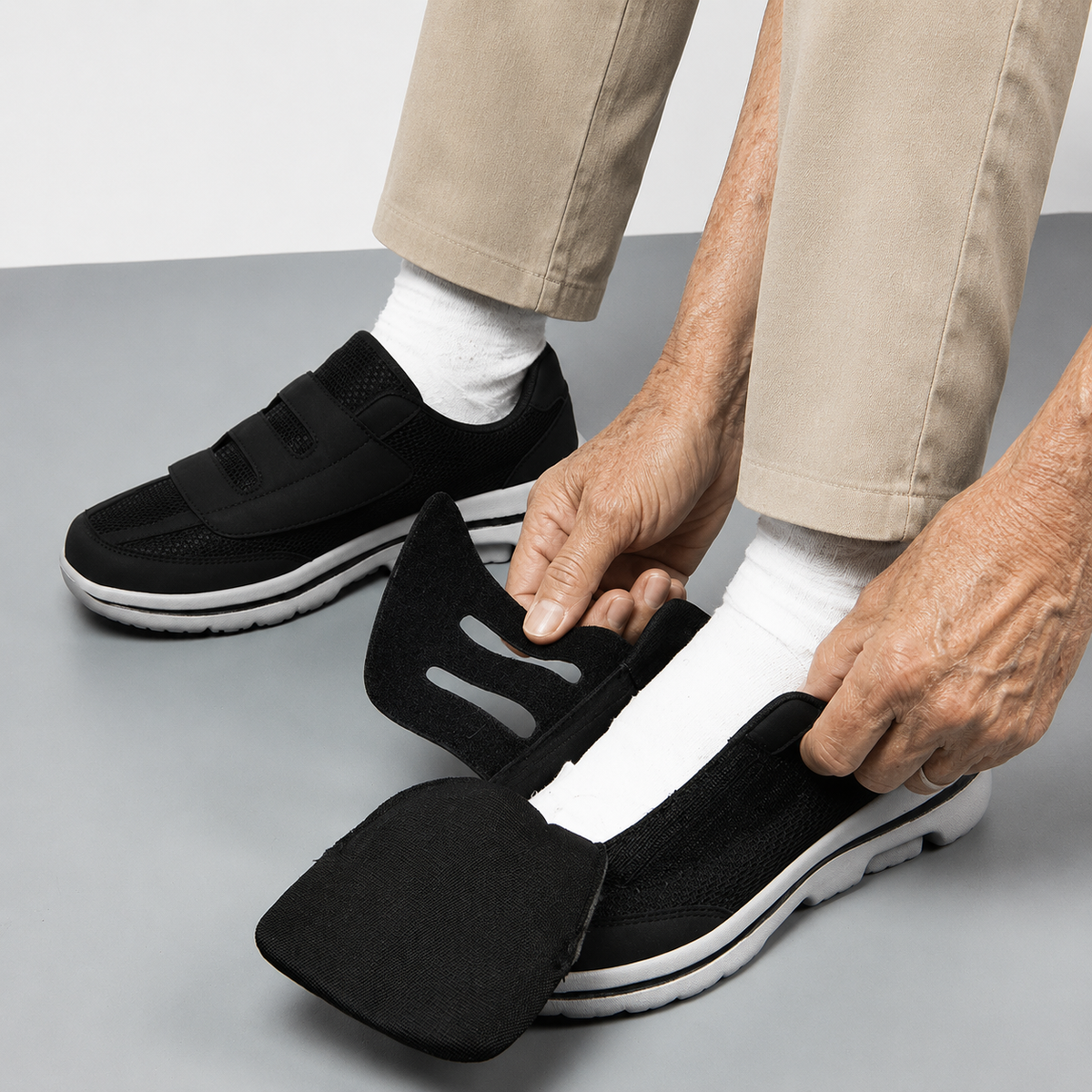 Chaussures Extra Larges avec Fermeture Velcro Réglable et Tige en Maille Respirante
